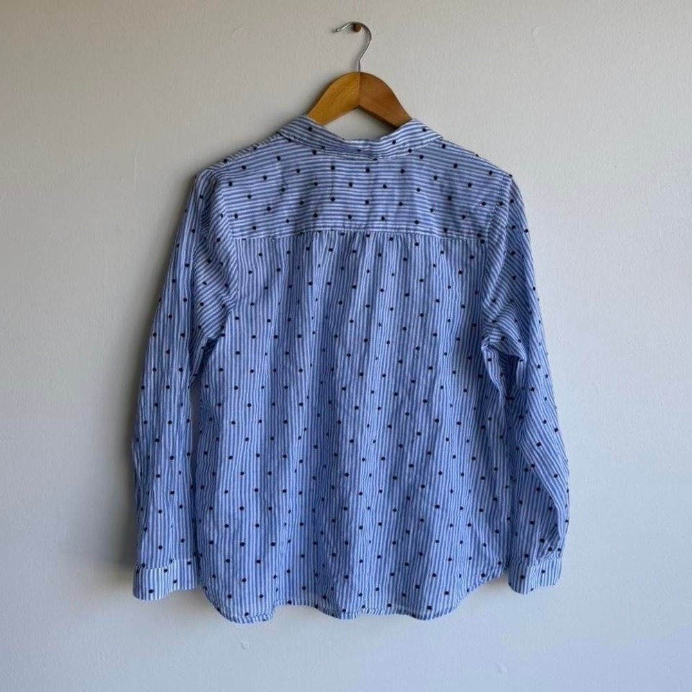 Jill blue striped cotton button up shirt with polka dots. - Picture 2 of 7